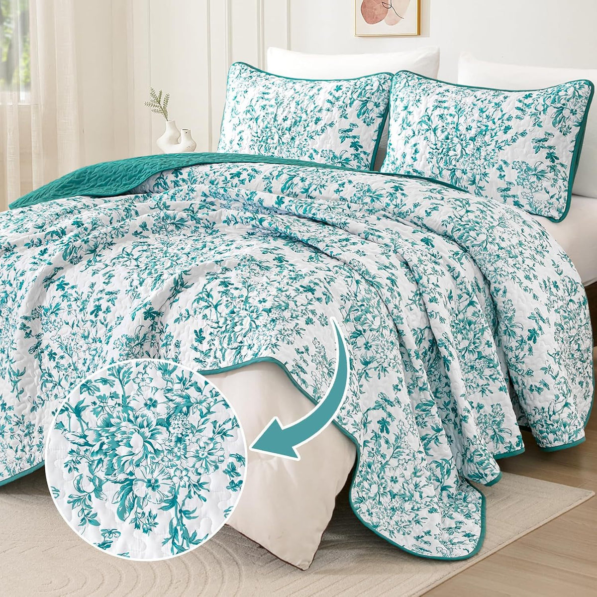 Blue Green Botanical Serenity Coverlet Bedspread Set