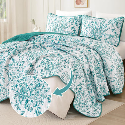 Blue Green Botanical Serenity Coverlet Bedspread Set