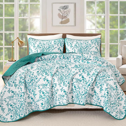 Blue Green Botanical Serenity Coverlet Bedspread Set