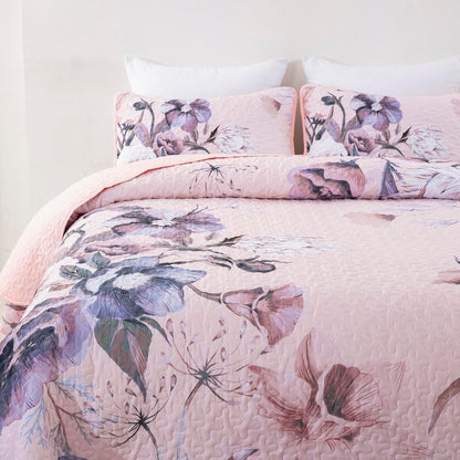 Pink Floral Dream Bedspread Coverlet 3 Piece Set