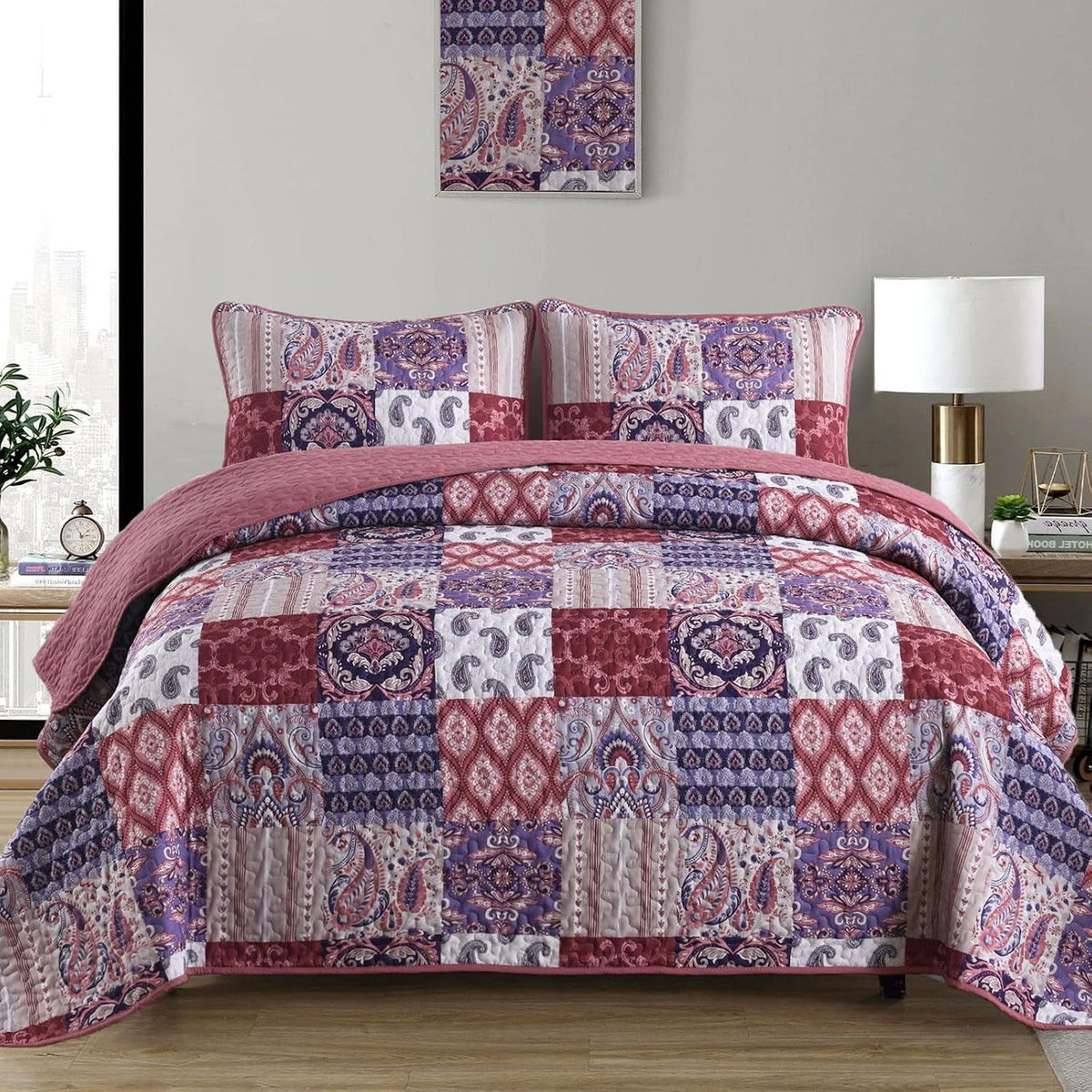 Red Paisley Patchwork Haven Coverlet Bedspread Set