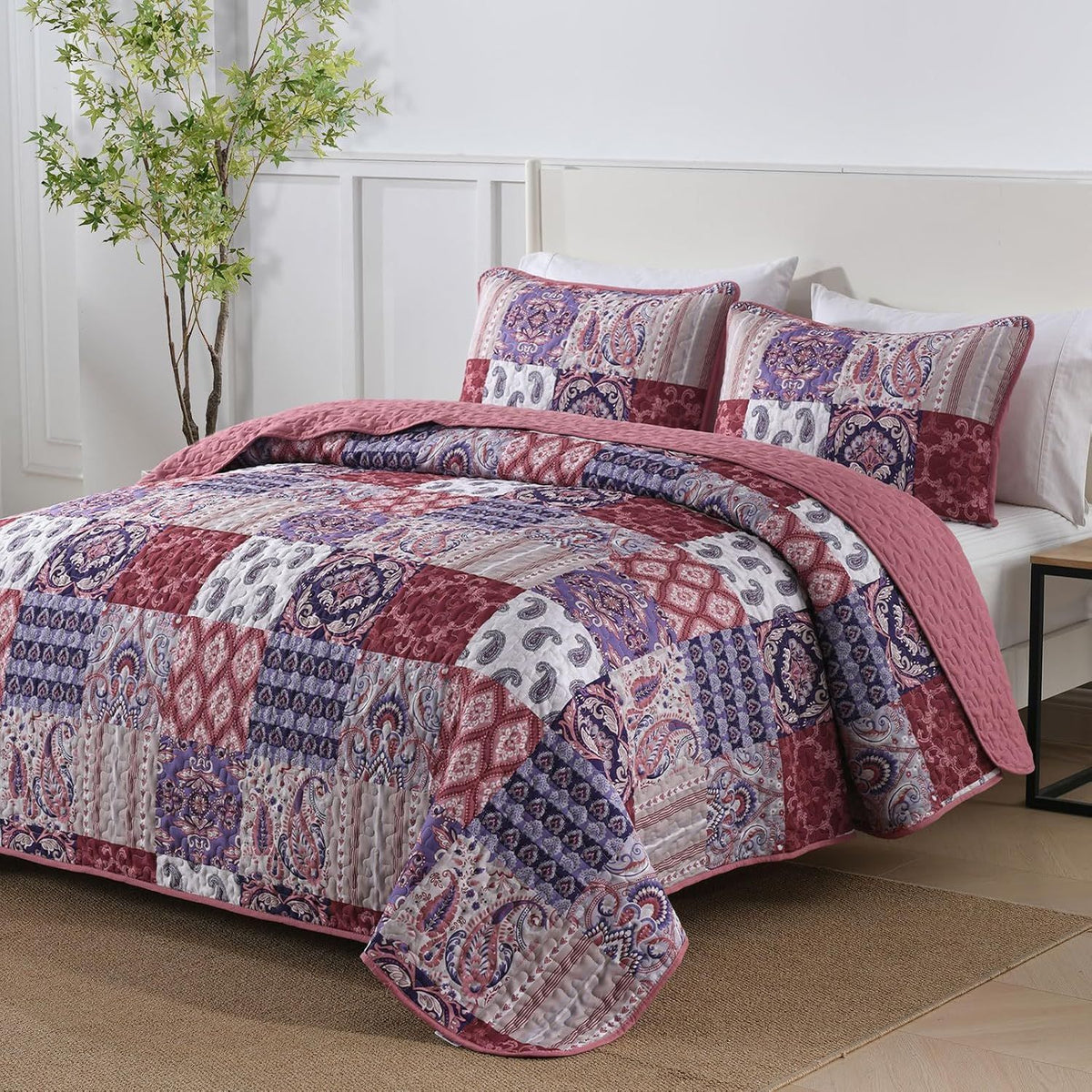 Red Paisley Patchwork Haven Coverlet Bedspread Set
