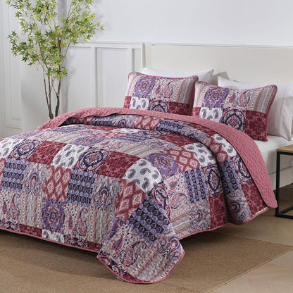 Red Paisley Patchwork Haven Coverlet Bedspread Set