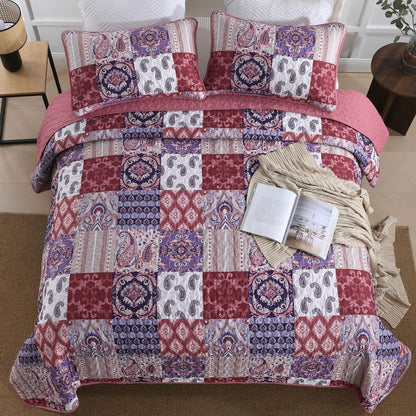 Red Paisley Patchwork Haven Coverlet Bedspread Set