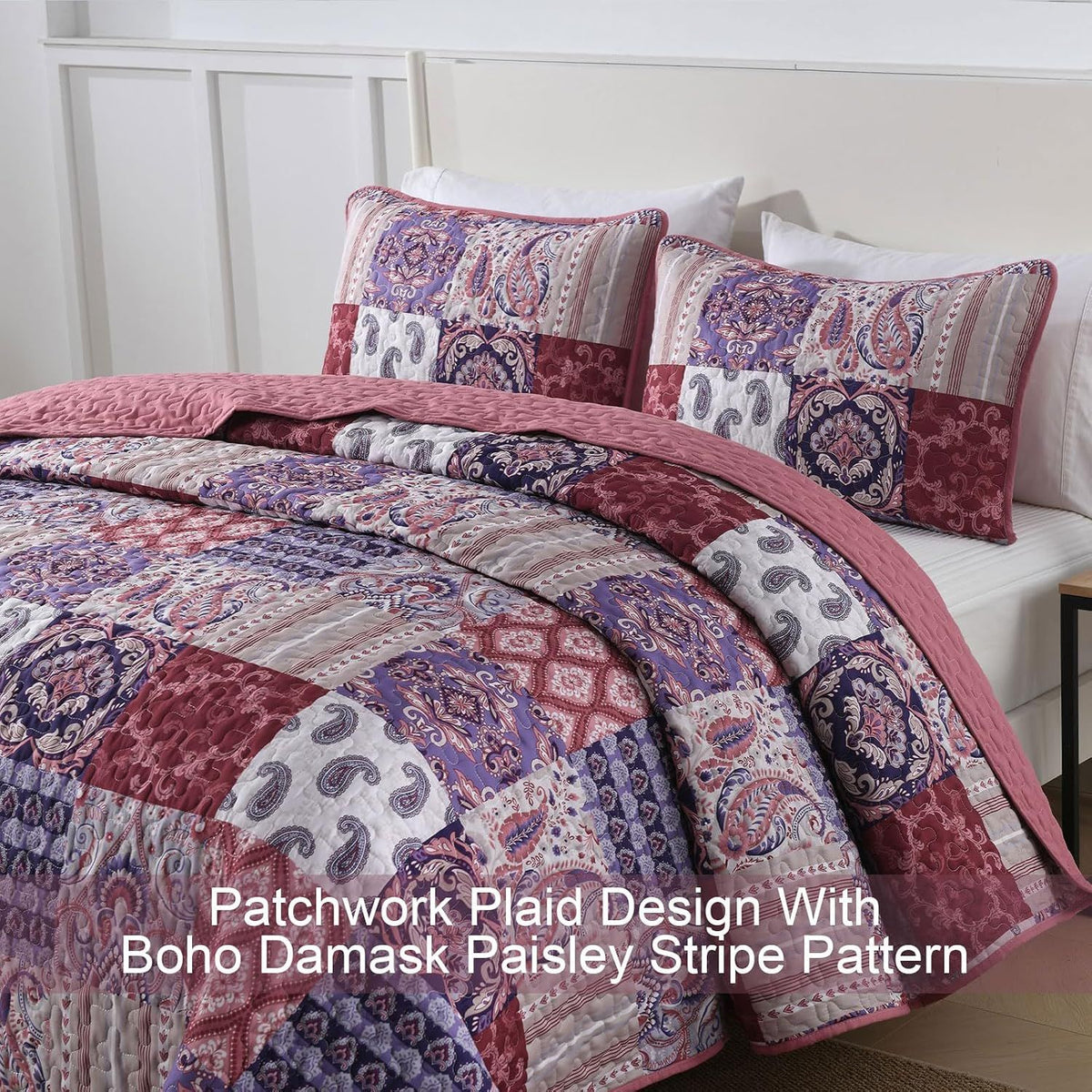 Red Paisley Patchwork Haven Coverlet Bedspread Set
