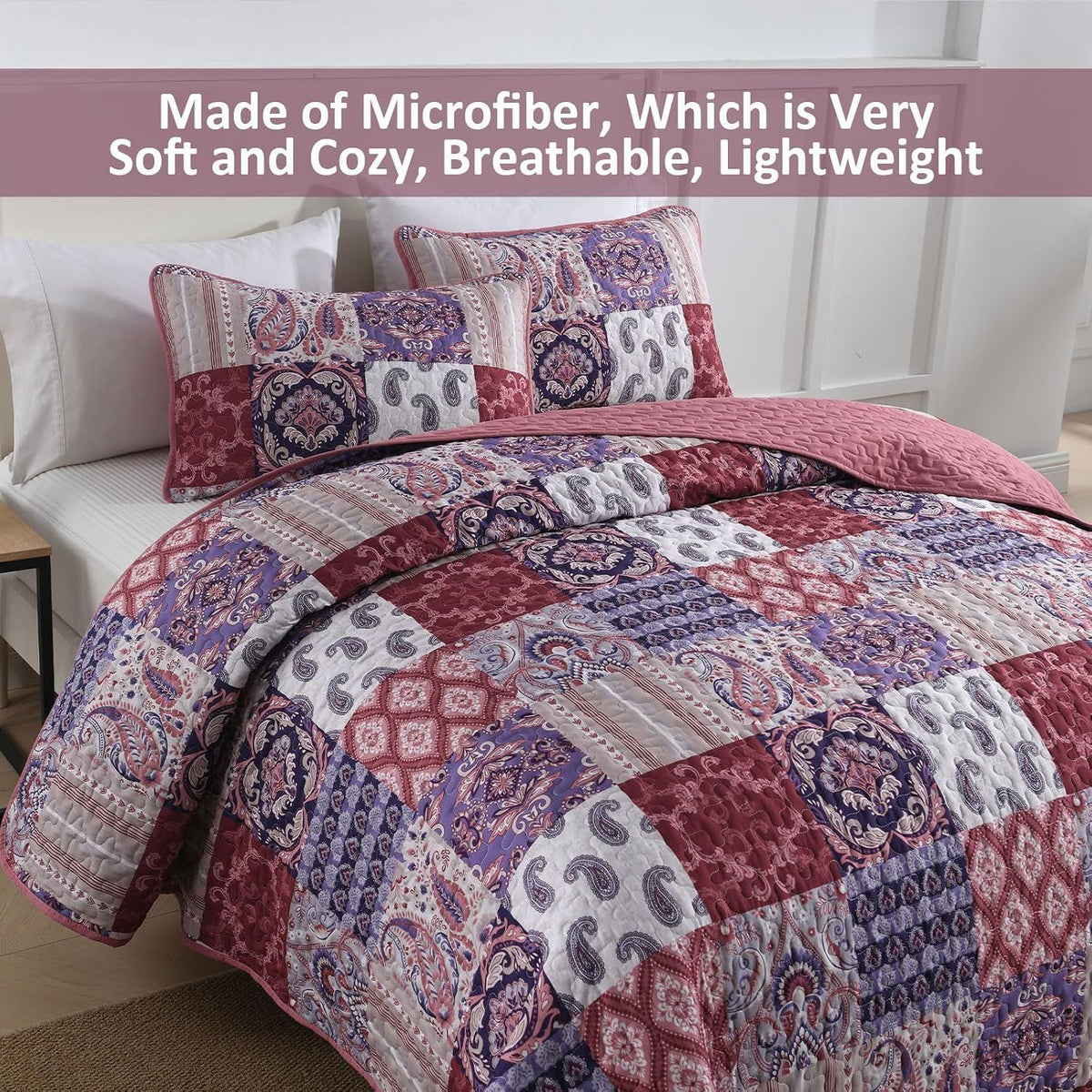Red Paisley Patchwork Haven Coverlet Bedspread Set