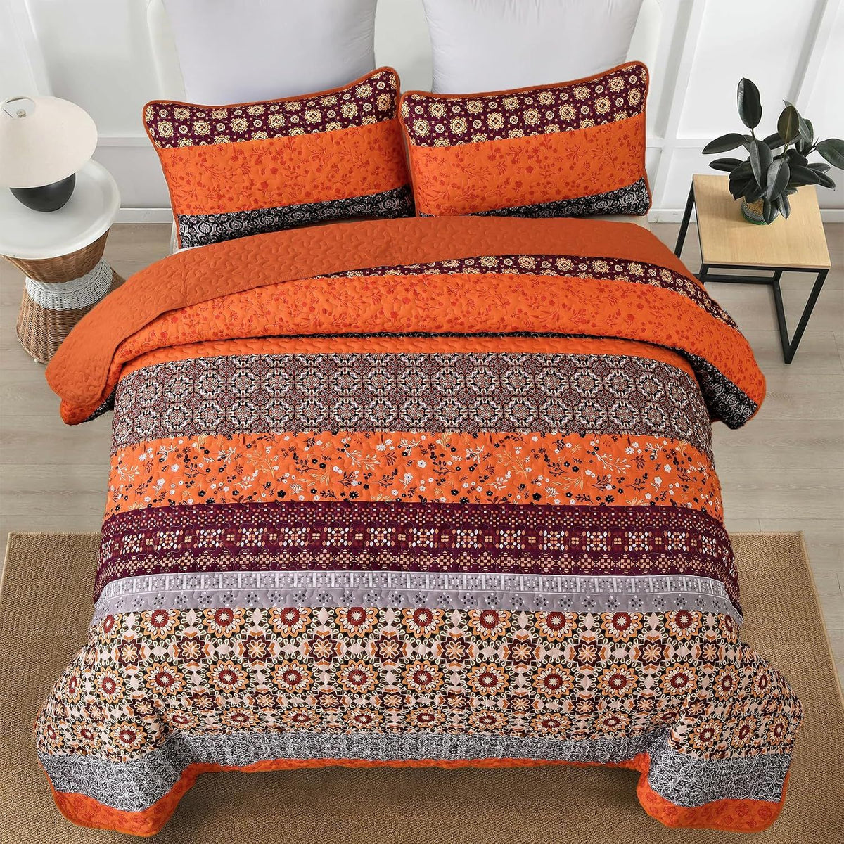 Sunset Boho Mosaic 3 Piece Bedspread Set