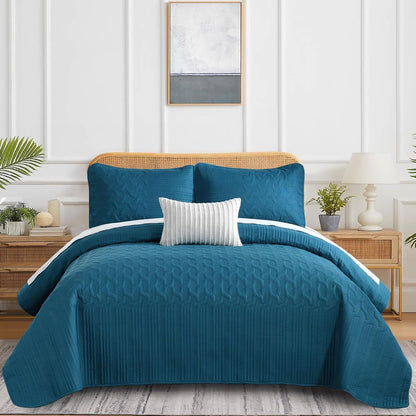 Teal Blue Wave Dream Bedspread Coverlet 3 Piece Set