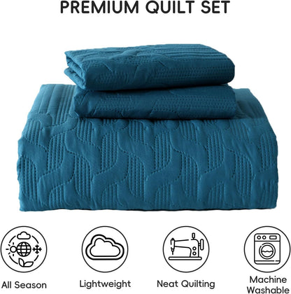 Teal Blue Wave Dream Bedspread Coverlet 3 Piece Set