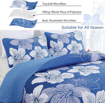 Blue Floral Boho Charm Bedspread Coverlet 3 Piece Set