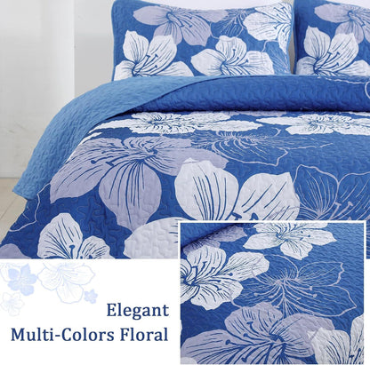 Blue Floral Boho Charm Bedspread Coverlet 3 Piece Set