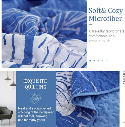 Blue Floral Boho Charm Bedspread Coverlet 3 Piece Set
