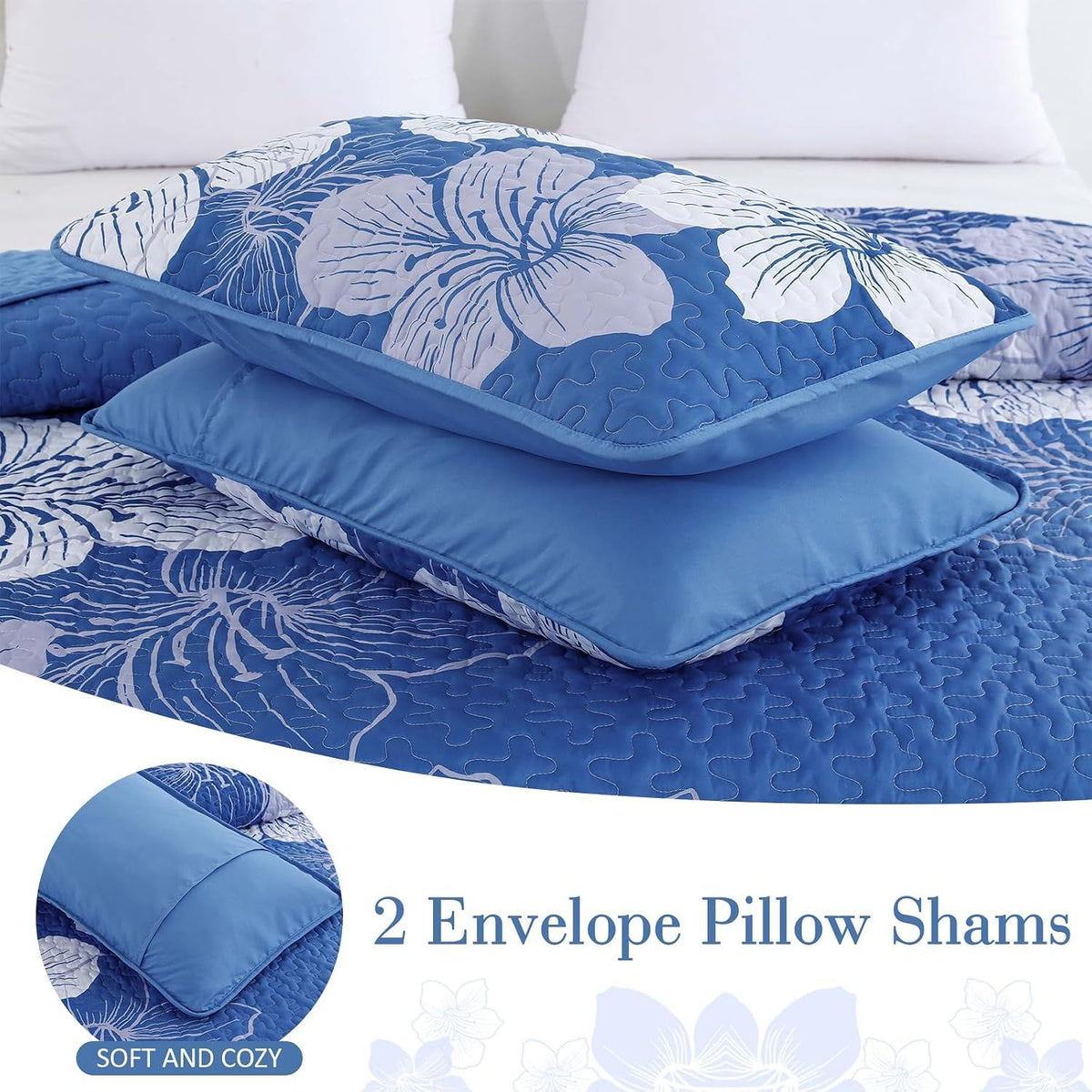 Blue Floral Boho Charm Bedspread Coverlet 3 Piece Set