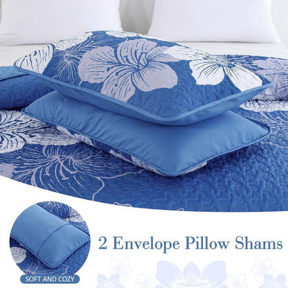 Blue Floral Boho Charm Bedspread Coverlet 3 Piece Set