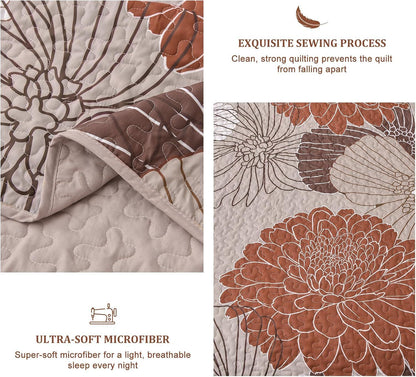 Brown Floral Vista Bedspread Coverlet 3 Piece Set