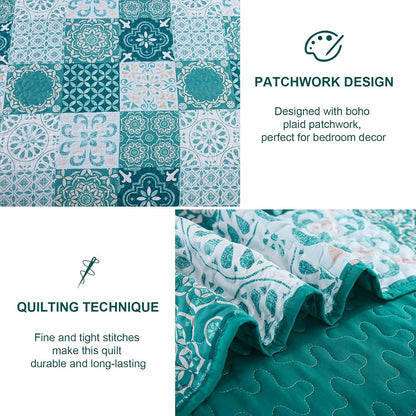 Teal Boho Mosaic Patchwork Coverlet Bedspread Set