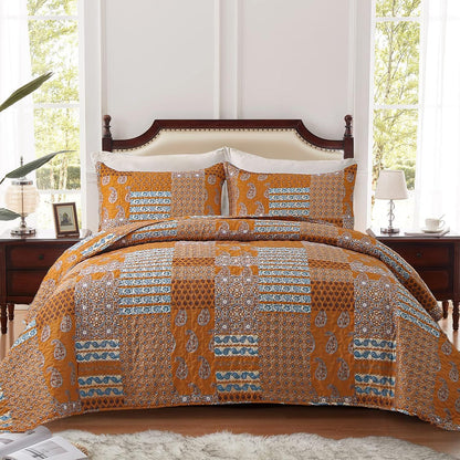 Burnt Orange Paisley Mosaic Coverlet Bedspread Set