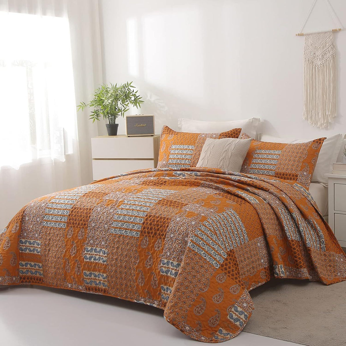 Burnt Orange Paisley Mosaic Coverlet Bedspread Set