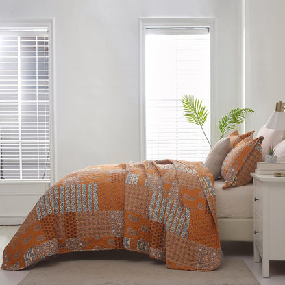 Burnt Orange Paisley Mosaic Coverlet Bedspread Set