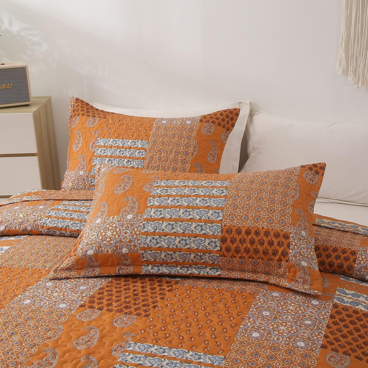 Burnt Orange Paisley Mosaic Coverlet Bedspread Set