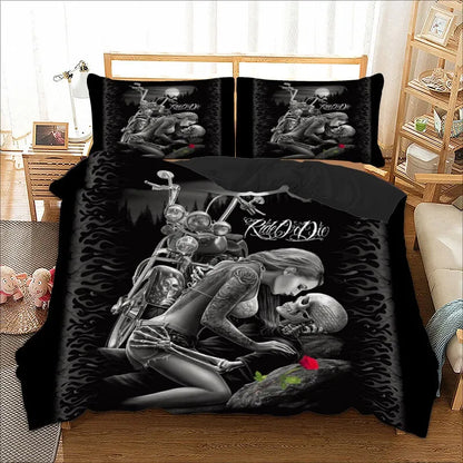 Nero Biker Skull Rose Quilt / Doona / Duvet Cover set