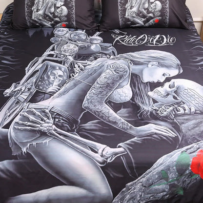 Nero Biker Skull Rose Quilt / Doona / Duvet Cover set