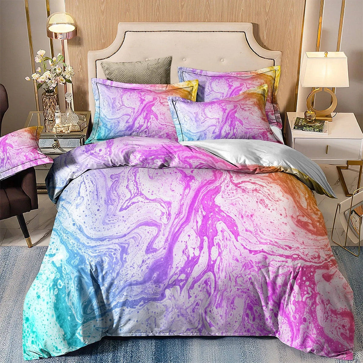 Pastello Marble Rainbow Swirl Quilt / Doona / Duvet Cover set