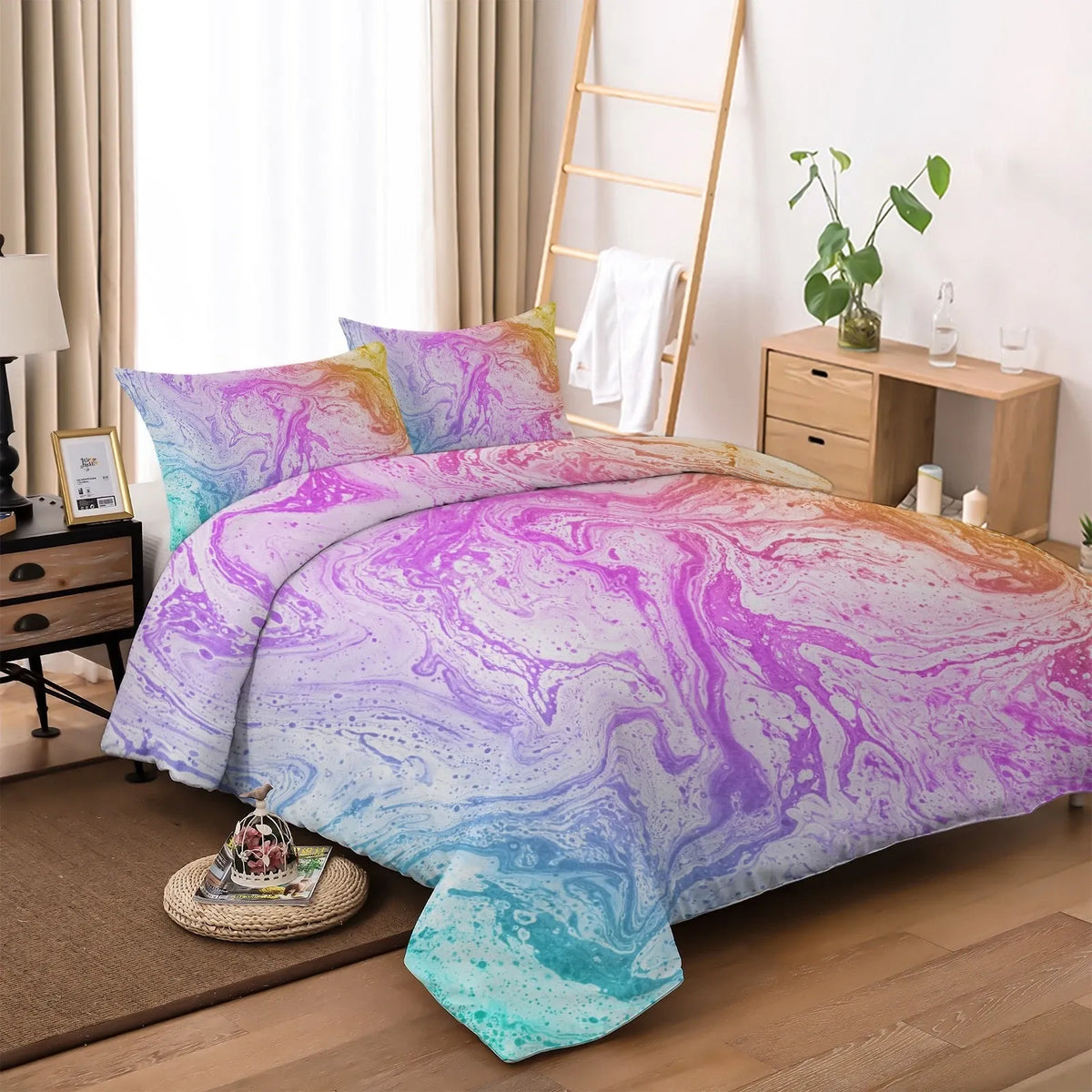Pastello Marble Rainbow Swirl Quilt / Doona / Duvet Cover set