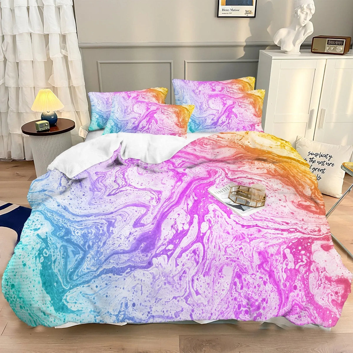 Pastello Marble Rainbow Swirl Quilt / Doona / Duvet Cover set