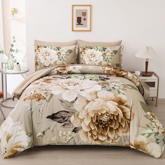 Beige Magnolia Garden Quilt / Doona / Duvet Cover set