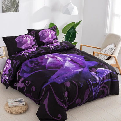 Viola Dark Elegant Rose Bloom Quilt / Doona / Duvet Cover set