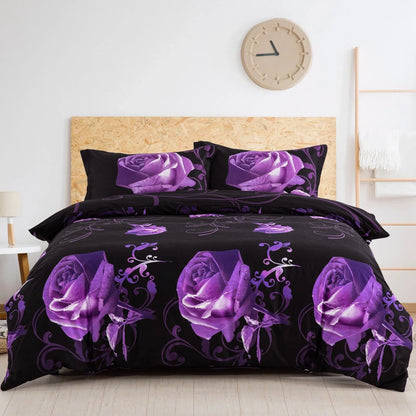 Viola Dark Elegant Rose Bloom Quilt / Doona / Duvet Cover set