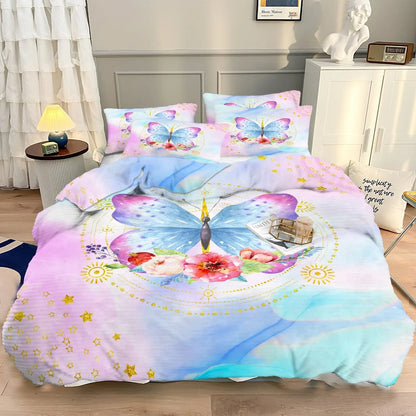 Azzurro Soft Pastel Butterfly Floral Quilt / Doona / Duvet Cover set