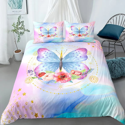 Azzurro Soft Pastel Butterfly Floral Quilt / Doona / Duvet Cover set