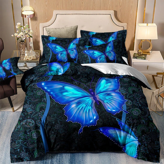Azzurro Dark Glowing Butterfly Paisley Quilt / Doona / Duvet Cover set