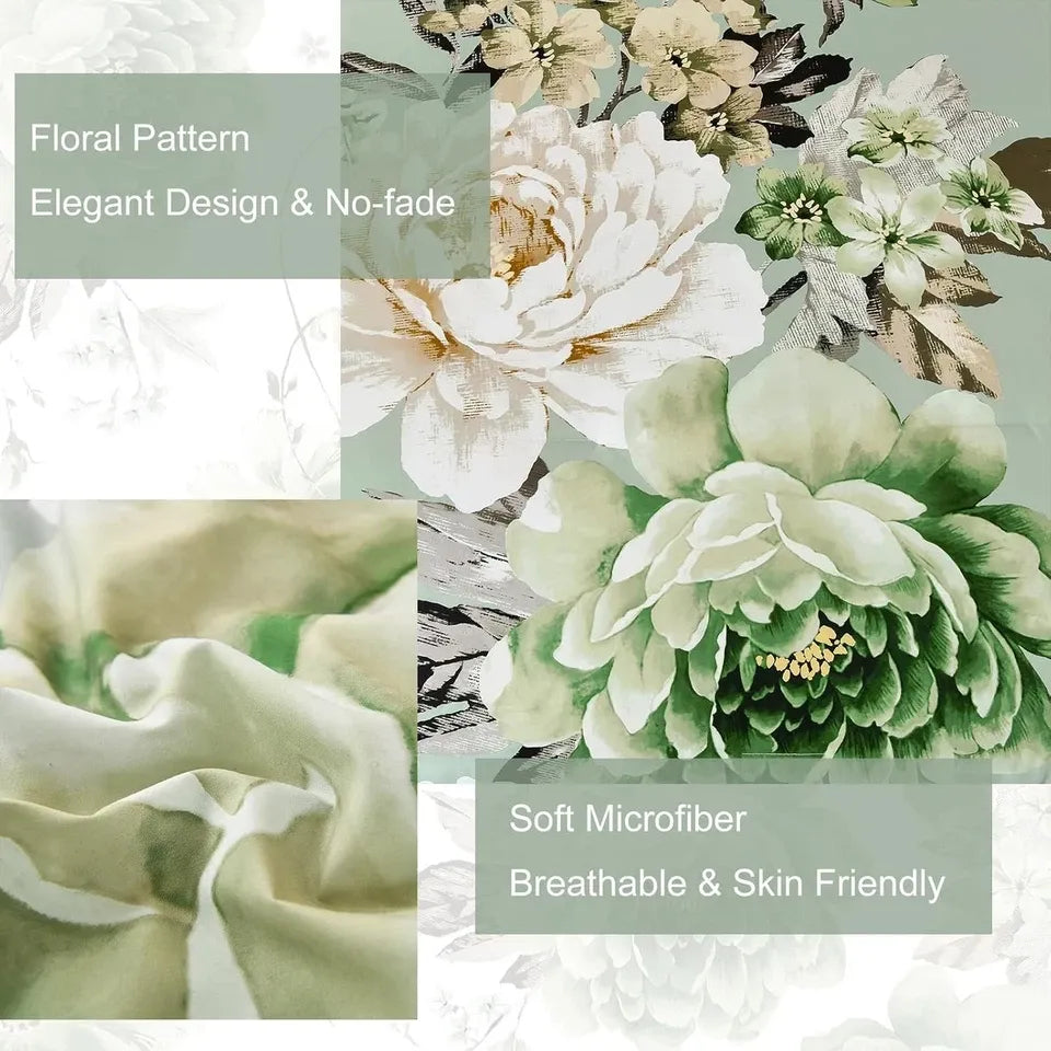 Verde Soft Elegant Floral Peony Quilt / Doona / Duvet Cover set
