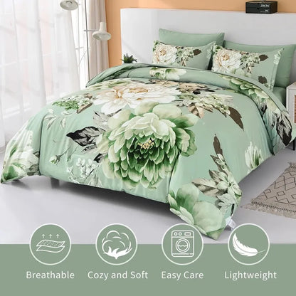 Verde Soft Elegant Floral Peony Quilt / Doona / Duvet Cover set