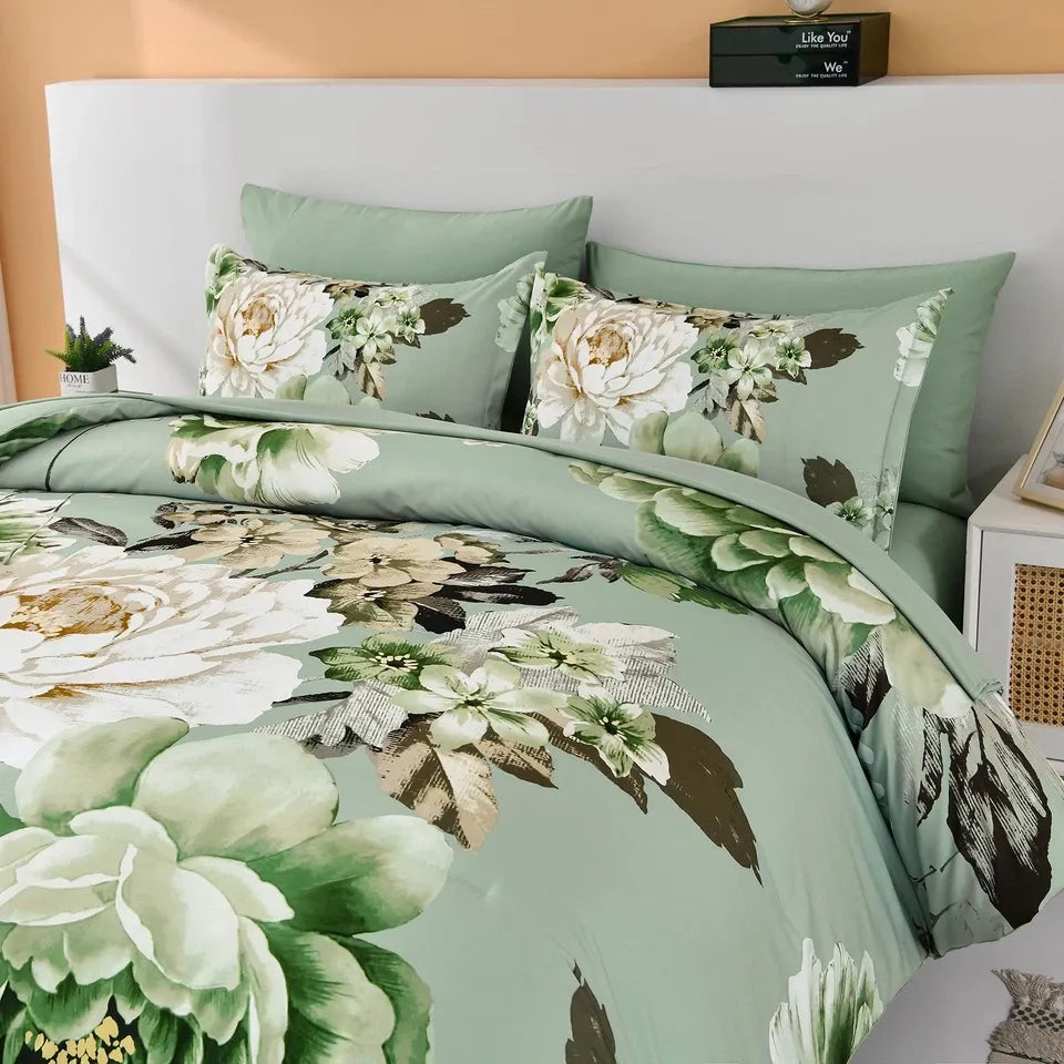 Verde Soft Elegant Floral Peony Quilt / Doona / Duvet Cover set