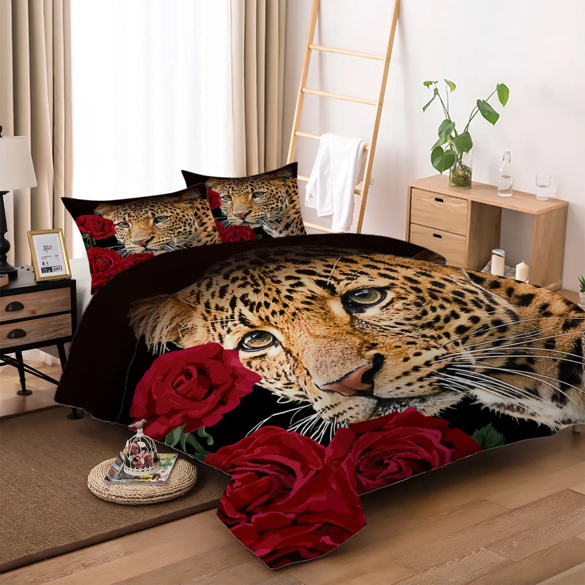 Leopard Rose Noir Quilt / Doona / Duvet Cover set