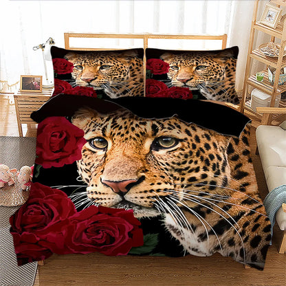Leopard Rose Noir Quilt / Doona / Duvet Cover set