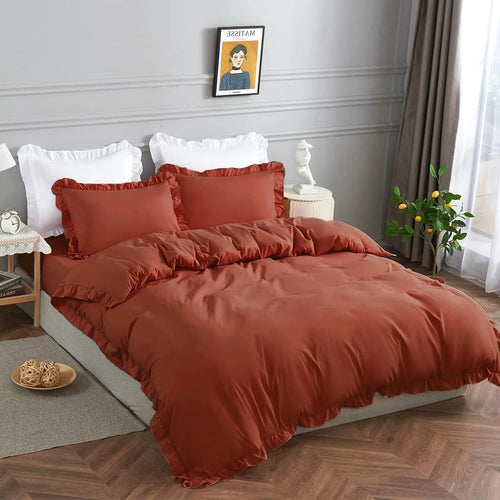Ruffled Edge Bordeaux Serenity Quilt / Doona / Duvet Cover set