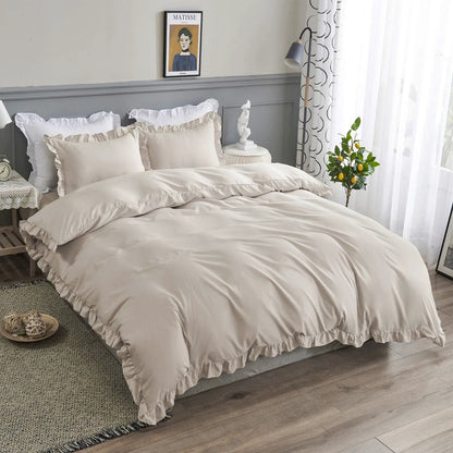 Ruffled Edge Vivienne Ivy Quilt / Doona / Duvet Cover set