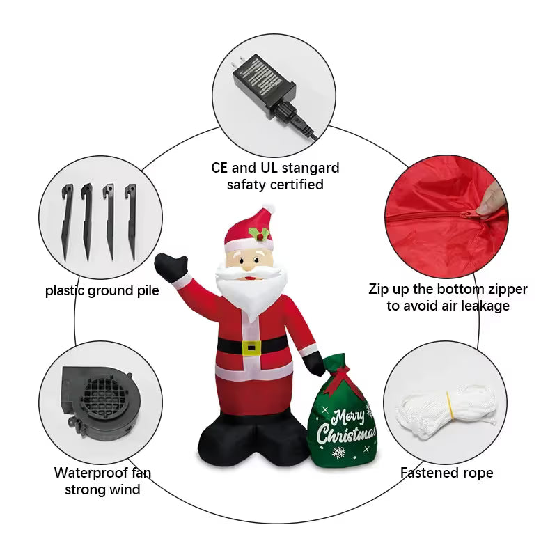1.2M Festive Glow Christmas Santa Gift Inflatable Outdoor Decoration with LED Lights