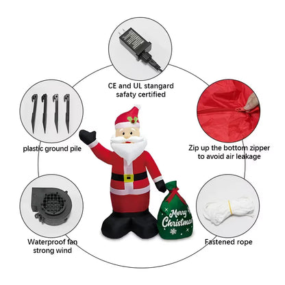 1.2M Festive Glow Christmas Santa Gift Inflatable Outdoor Decoration with LED Lights