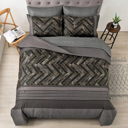 Charcoal Geometric Luxe Comforter Quilted Doona Set