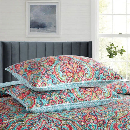 100% Cotton Aqua Coral Paisley Bloom Coverlet Bedspread Set