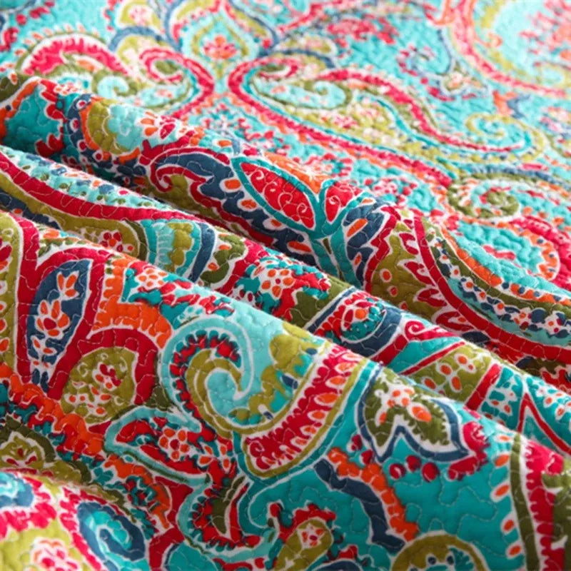 100% Cotton Aqua Coral Paisley Bloom Coverlet Bedspread Set