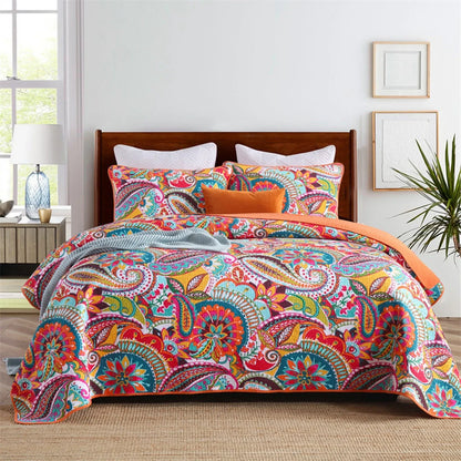 100% Cotton Coral Rainbow Paisley Coverlet Bedspread Set