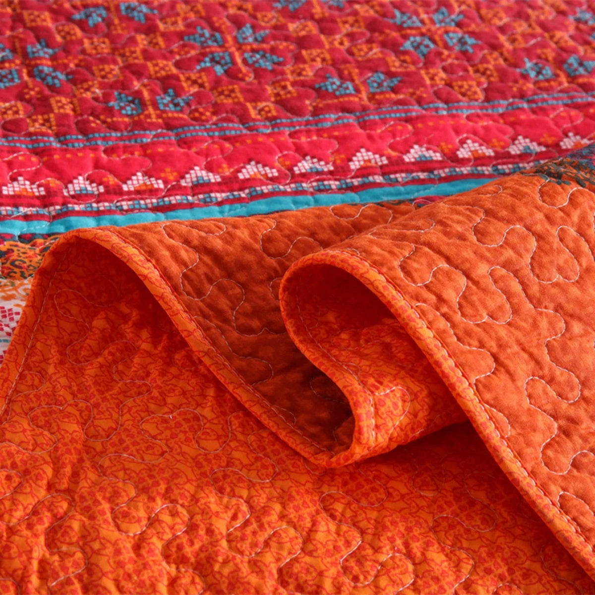 100% Cotton Rust Sapphire Boho Floral Coverlet Bedspread Set