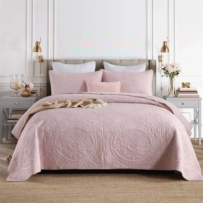 100% Cotton Embossed Blush Medallion Majesty Coverlet Bedspread Set